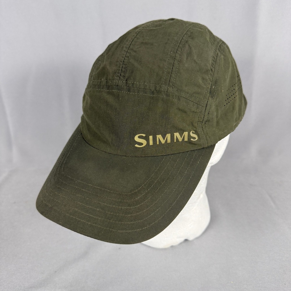 Simms BugStopper 5-Panel Hat Mens OSFA Green Nylon Fishing Cap Bug Repellent